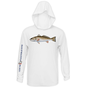 Saltwater Born Shirts M / WHITE Redfish Long Sleeve UPF 50+ Dry-Fit Hoodie