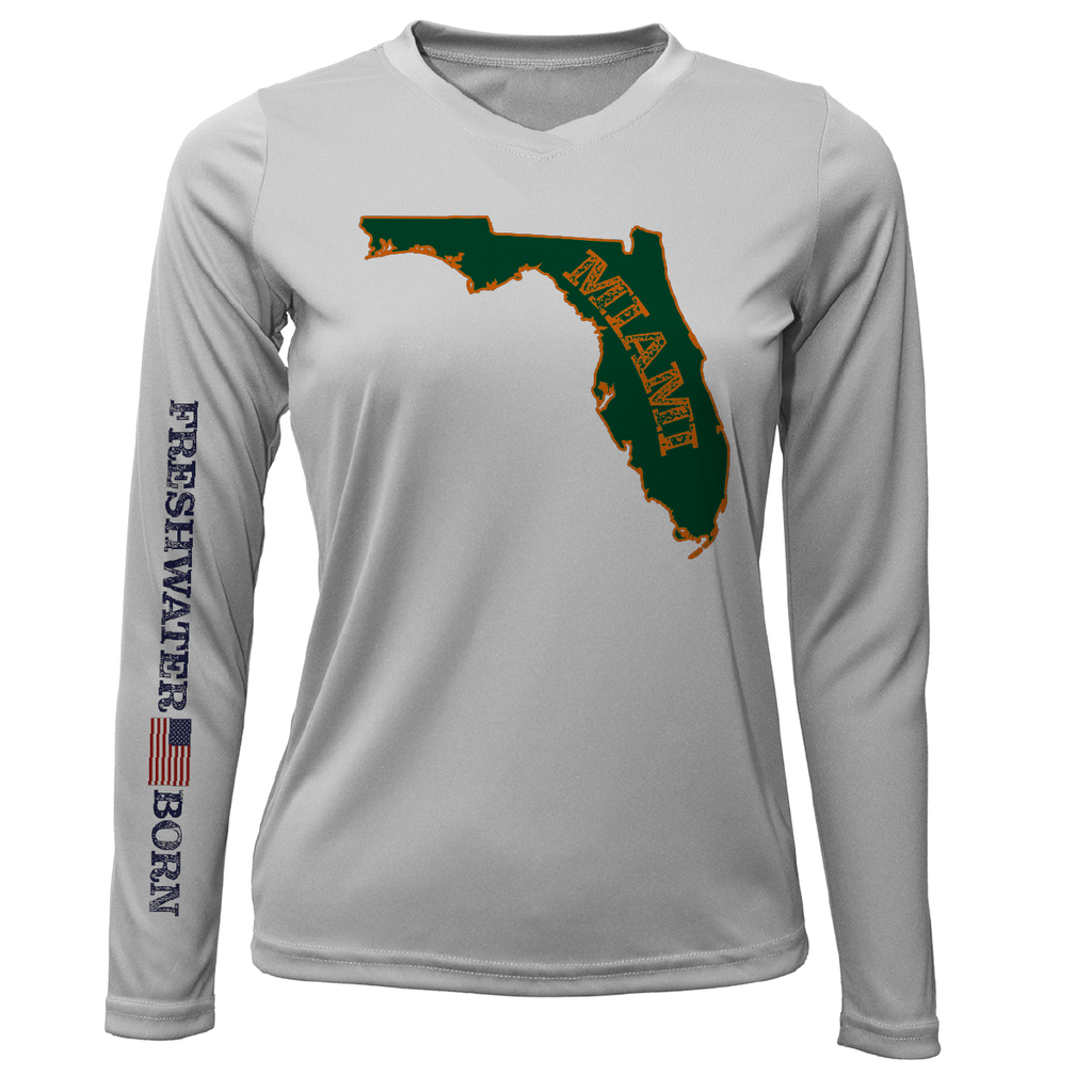 Saltwater Born Shirts Miami Orange and Green Freshwater Born Women's Long Sleeve UPF 50+ Dry-Fit Shirt