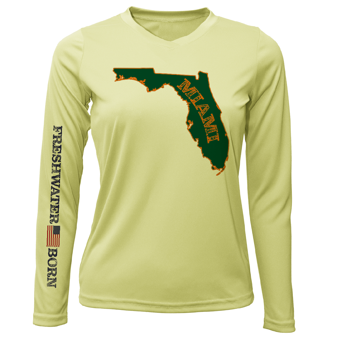 Saltwater Born Shirts Miami Orange and Green Freshwater Born Women's Long Sleeve UPF 50+ Dry-Fit Shirt
