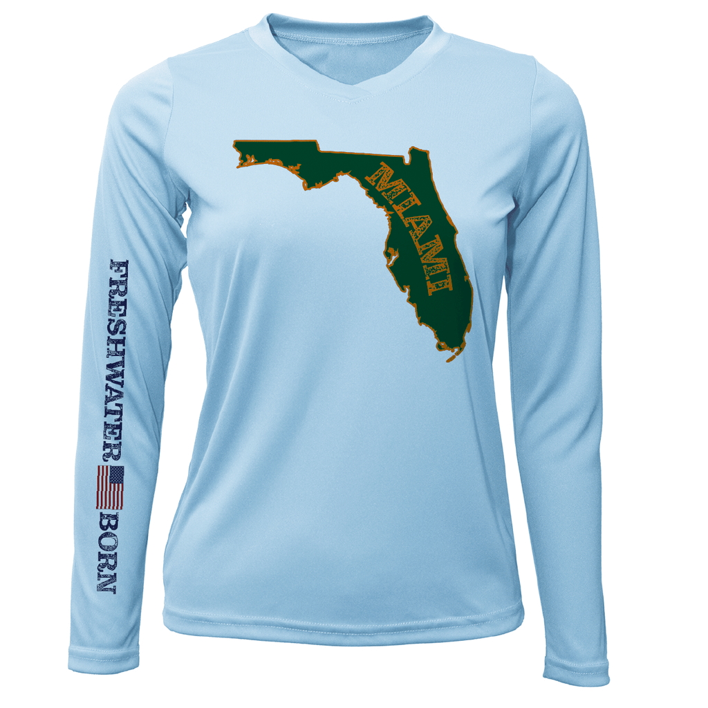 Saltwater Born Shirts Miami Orange and Green Freshwater Born Women's Long Sleeve UPF 50+ Dry-Fit Shirt