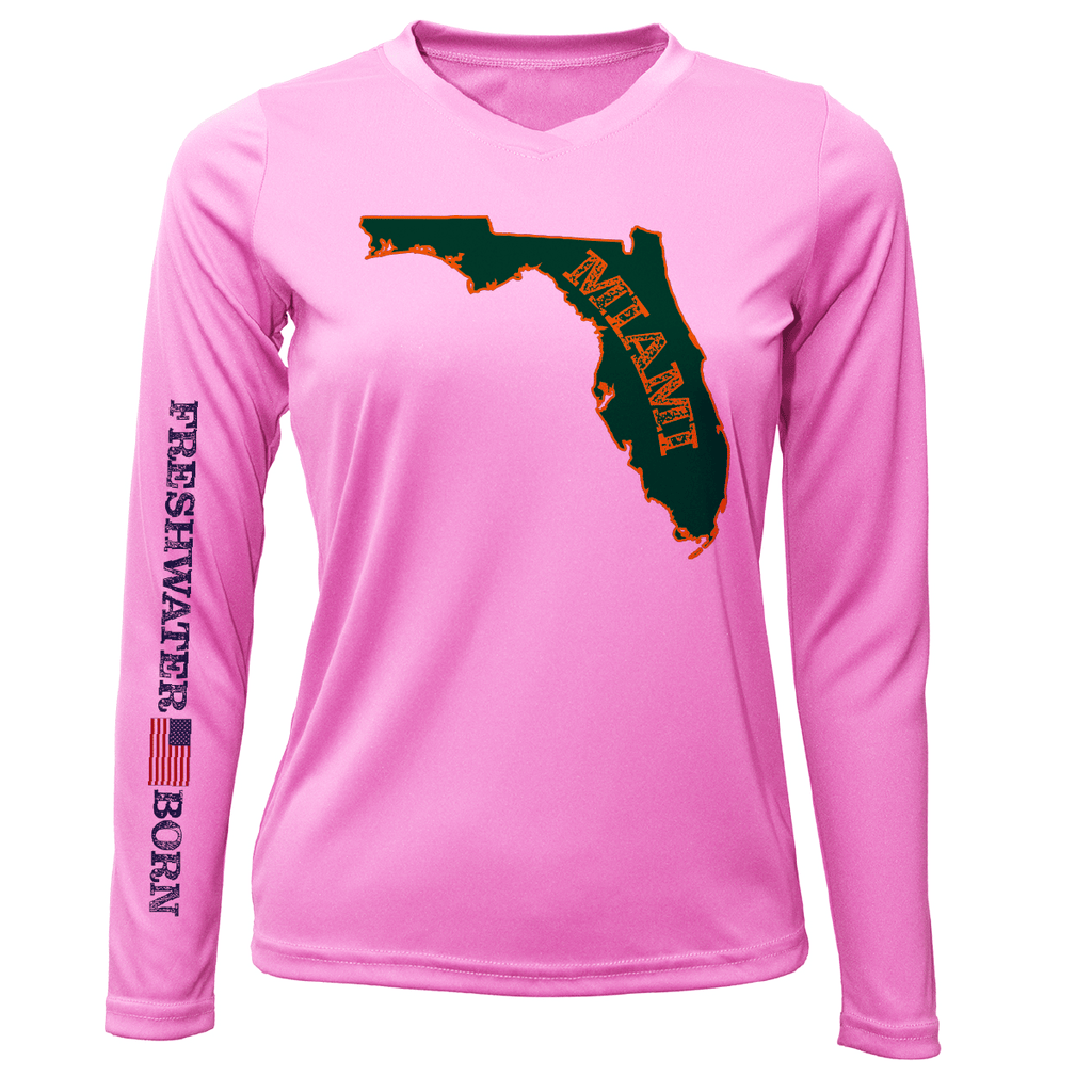 Saltwater Born Shirts Miami Orange and Green Freshwater Born Women's Long Sleeve UPF 50+ Dry-Fit Shirt