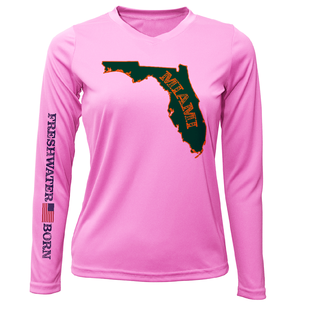 Saltwater Born Shirts Miami Orange and Green Freshwater Born Women's Long Sleeve UPF 50+ Dry-Fit Shirt