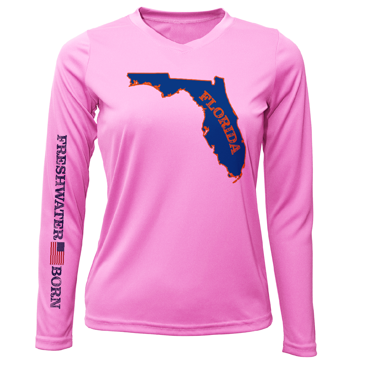 Saltwater Born Shirts Orange and Blue Freshwater Born Women's Long Sleeve UPF 50+ Dry-Fit Shirt