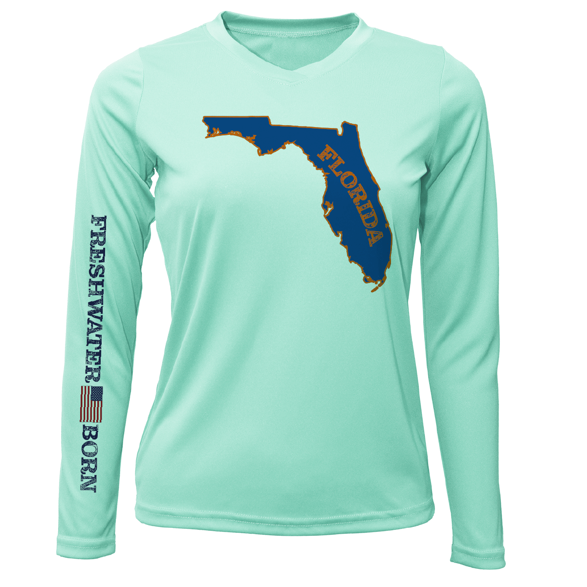 Saltwater Born Shirts Orange and Blue Freshwater Born Women's Long Sleeve UPF 50+ Dry-Fit Shirt