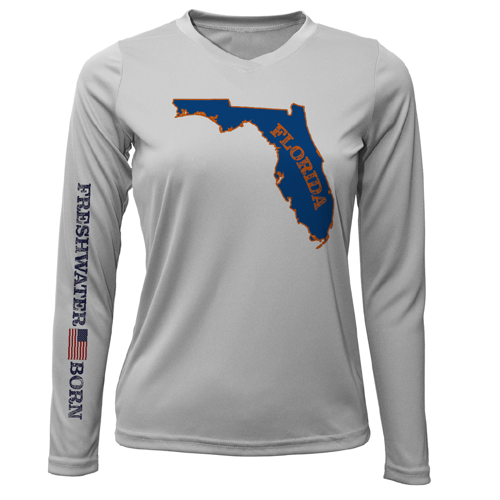 Saltwater Born Shirts Orange and Blue Freshwater Born Women's Long Sleeve UPF 50+ Dry-Fit Shirt