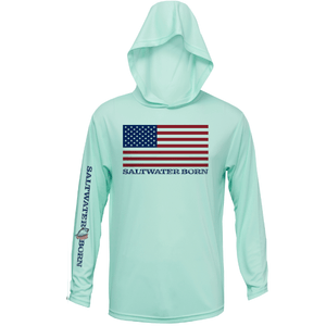 Saltwater Born Shirts S / SEAFOAM American Flag Long Sleeve UPF 50+ Dry-Fit Hoodie