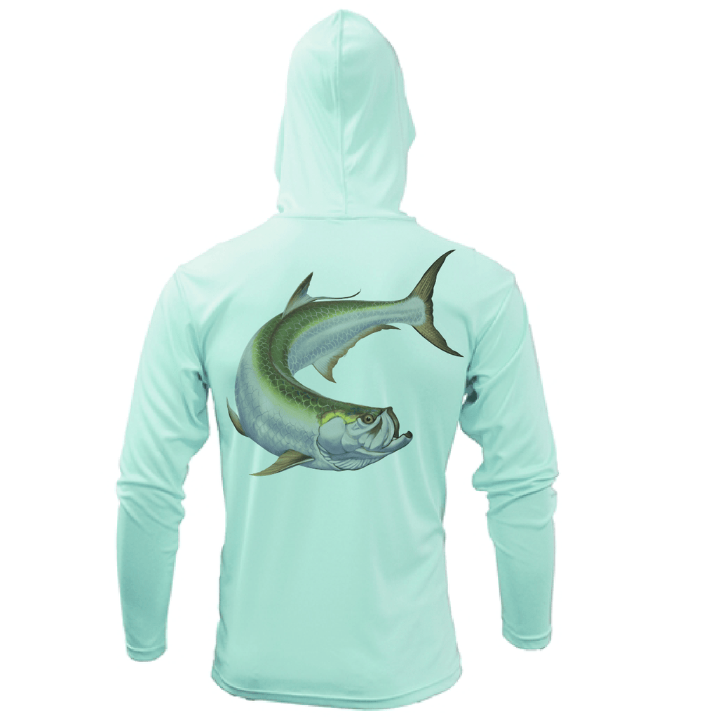 Saltwater Born Shirts S / SEAFOAM Tarpon Springs, FL Action Tarpon Long Sleeve UPF 50+ Dry-Fit Hoodie