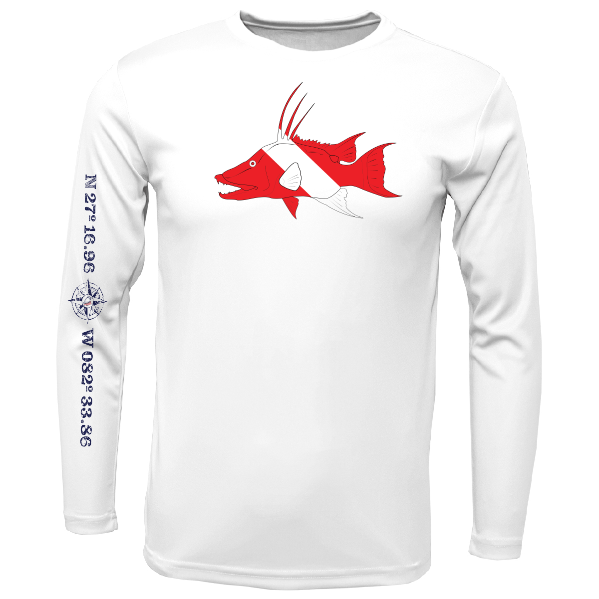 Saltwater Born Shirts S / WHITE Siesta Key, FL Hogfish Diver Long Sleeve UPF 50+ Dry-Fit Shirt