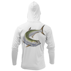 Saltwater Born Shirts S / WHITE Tarpon Springs, FL Action Tarpon Long Sleeve UPF 50+ Dry-Fit Hoodie
