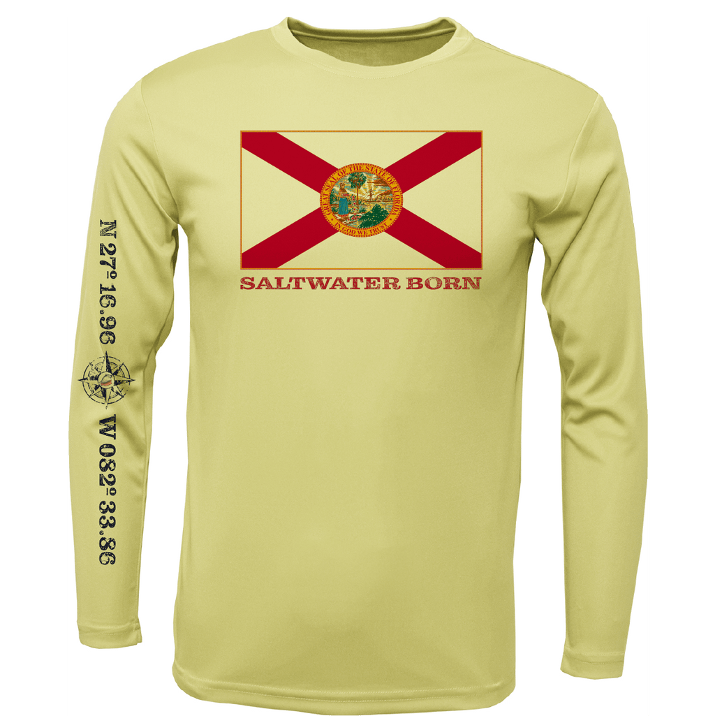 Saltwater Born Shirts Siesta Key, FL Florida Flag Long Sleeve UPF 50+ Dry-Fit Shirt