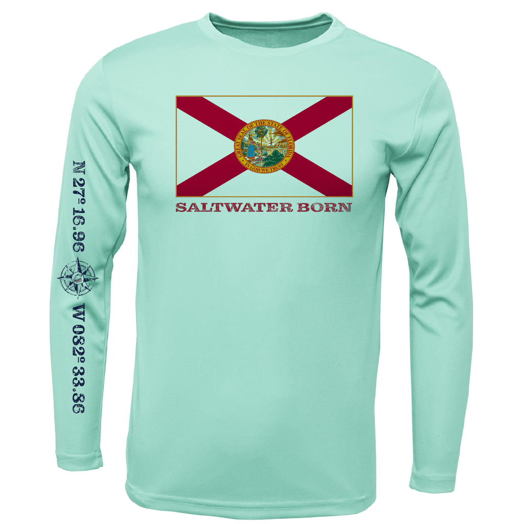Saltwater Born Shirts Siesta Key, FL Florida Flag Long Sleeve UPF 50+ Dry-Fit Shirt