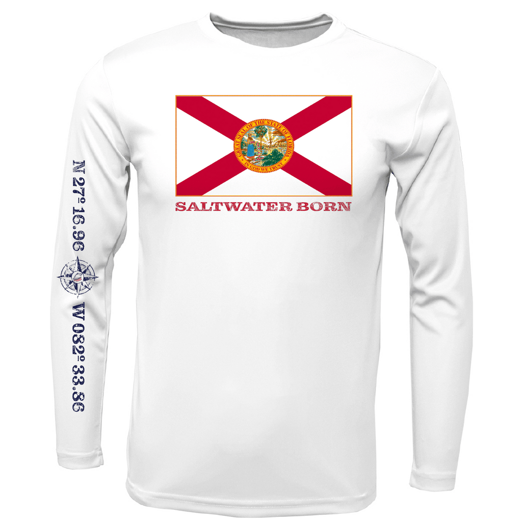 Saltwater Born Shirts Siesta Key, FL Florida Flag Long Sleeve UPF 50+ Dry-Fit Shirt