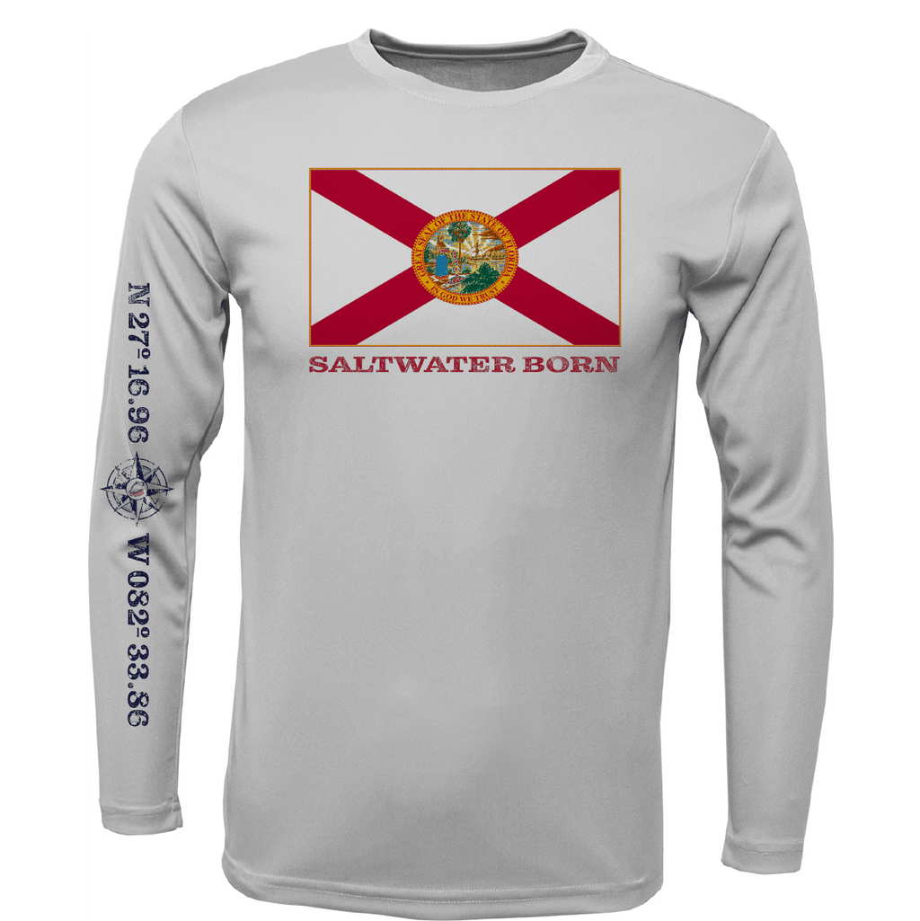 Saltwater Born Shirts Siesta Key, FL Florida Flag Long Sleeve UPF 50+ Dry-Fit Shirt