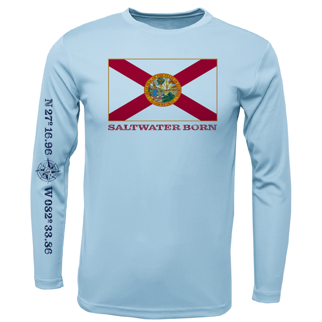Saltwater Born Shirts Siesta Key, FL Florida Flag Long Sleeve UPF 50+ Dry-Fit Shirt