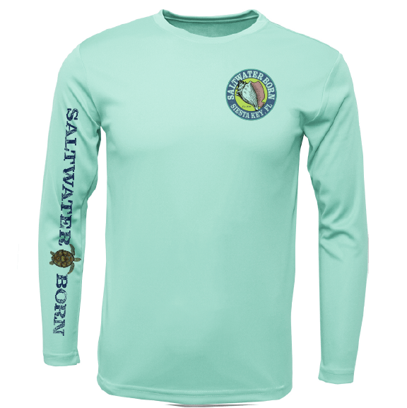 Saltwater Born Shirts Siesta Key, FL Realistic Turtle Long Sleeve UPF 50+ Dry-Fit Shirt
