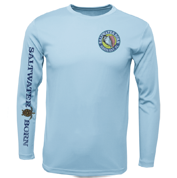 Saltwater Born Shirts Siesta Key, FL Realistic Turtle Long Sleeve UPF 50+ Dry-Fit Shirt