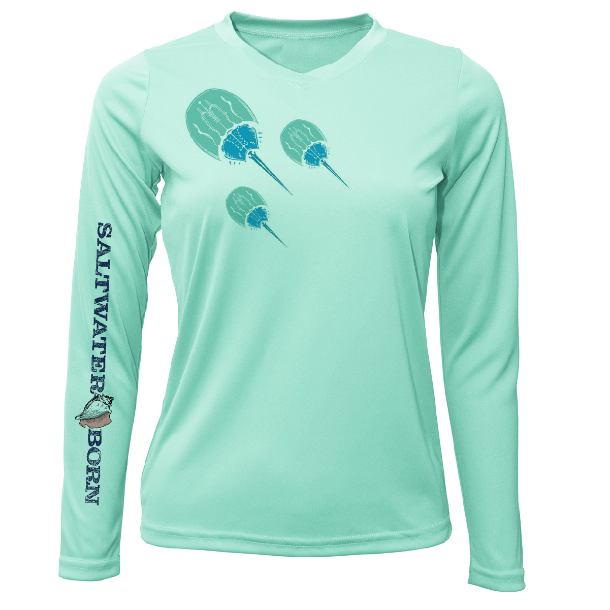 Saltwater Born Shirts Siesta Key Horseshoe Crab Women's Long Sleeve UPF 50+ Dry-Fit Shirt