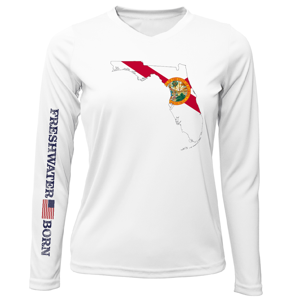 Saltwater Born Shirts State of Florida Freshwater Born Women's Long Sleeve UPF 50+ Dry-Fit Shirt