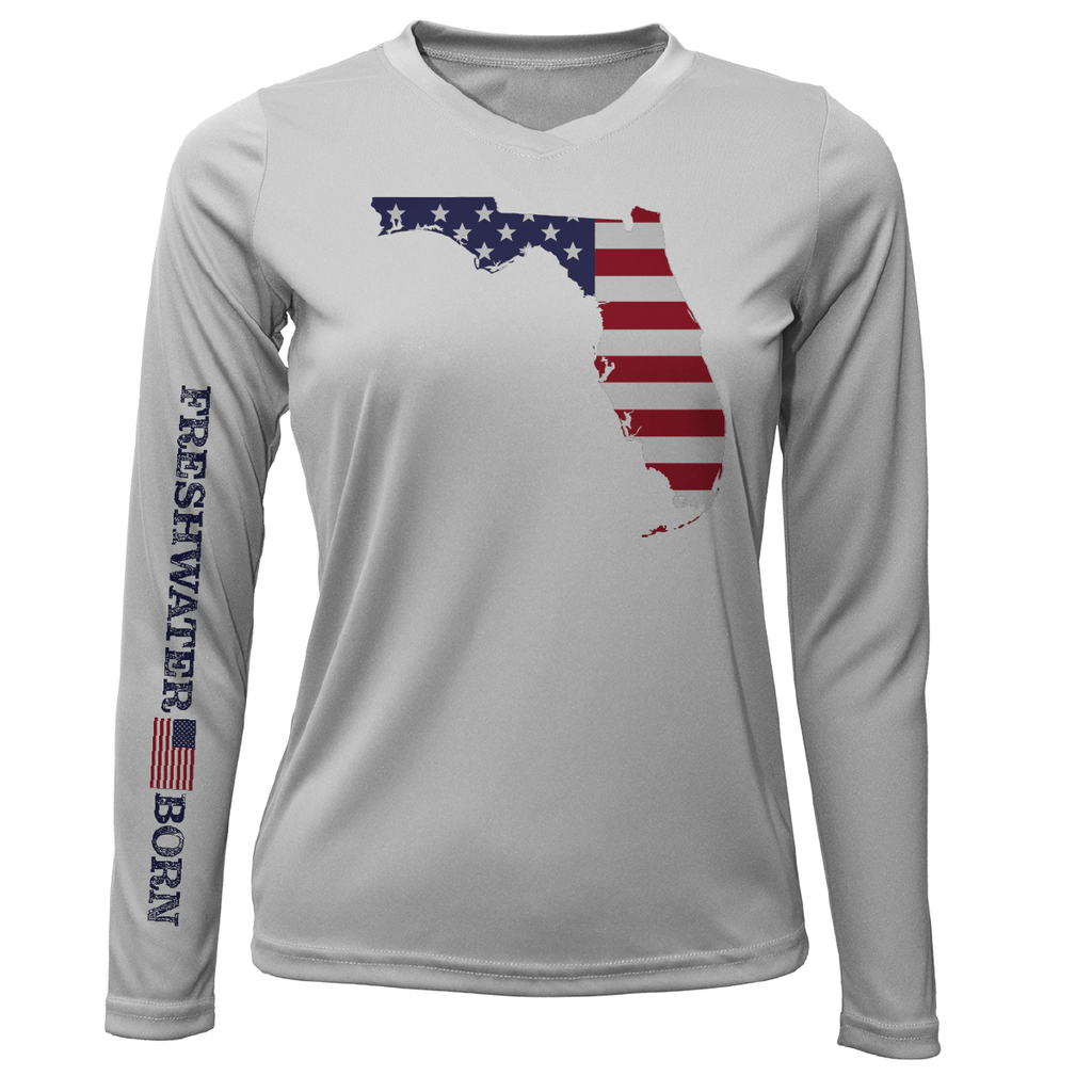 Saltwater Born Shirts State of Florida USA Freshwater Born Women's Long Sleeve UPF 50+ Dry-Fit Shirt