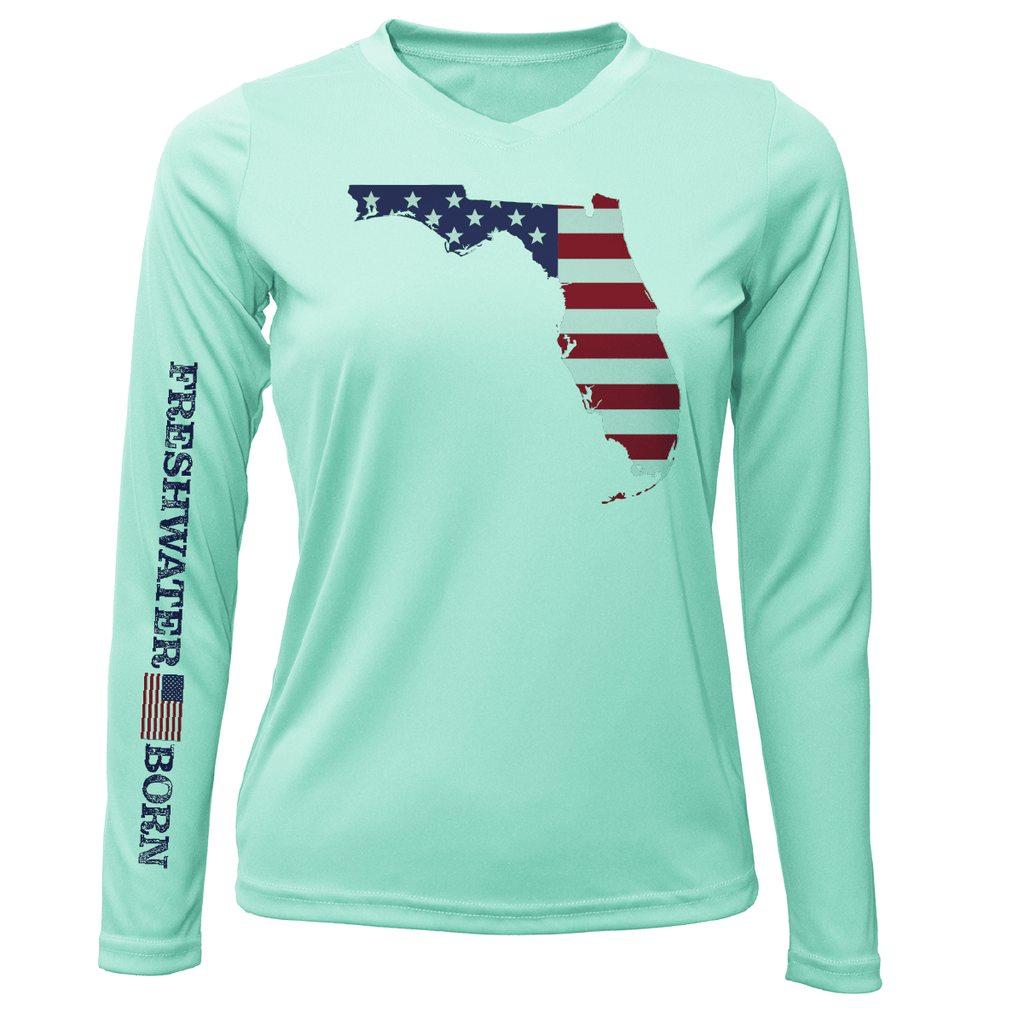 Saltwater Born Shirts State of Florida USA Freshwater Born Women's Long Sleeve UPF 50+ Dry-Fit Shirt