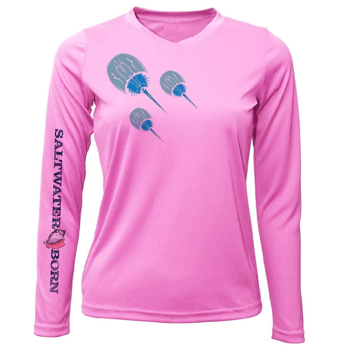 Saltwater Born Shirts & Tops S / PINK Key West Horseshoe Crab Women's Long Sleeve UPF 50+ Dry-Fit Shirt