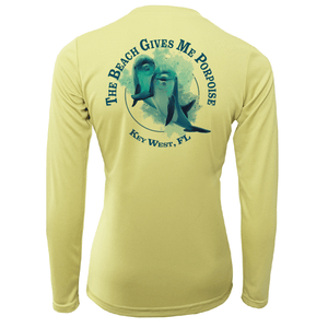 Saltwater Born Shirts & Tops XS / CANARY Key West "The Beach Gives me Porpoise" Women's Long Sleeve UPF 50+ Dry-Fit Shirt
