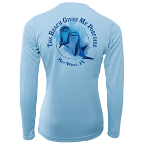 Saltwater Born Shirts & Tops XS / ICE BLUE Key West "The Beach Gives me Porpoise" Women's Long Sleeve UPF 50+ Dry-Fit Shirt