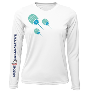 Saltwater Born Shirts & Tops XS / WHITE Key West Horseshoe Crab Women's Long Sleeve UPF 50+ Dry-Fit Shirt