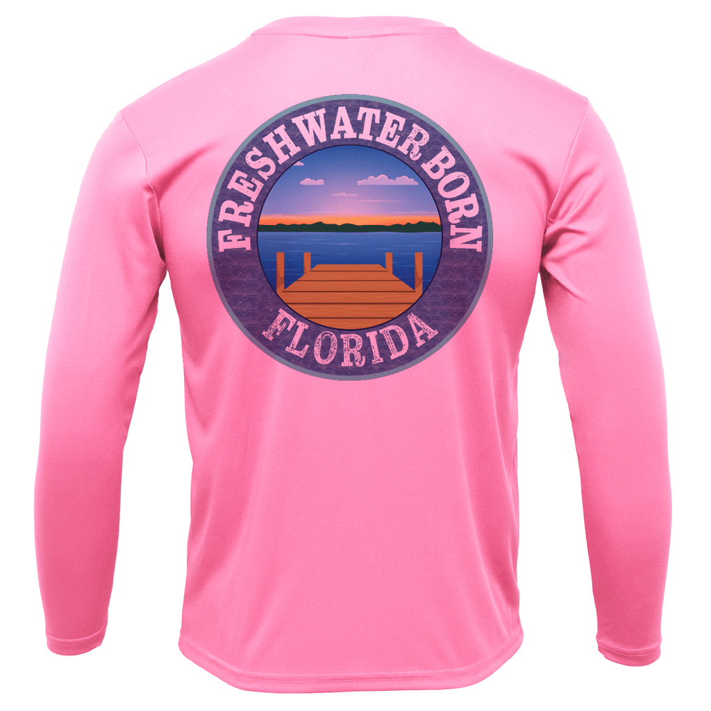 Saltwater Born Shirts UF Orange and Blue Freshwater Born Girl's Long Sleeve UPF 50+ Dry-Fit Shirt
