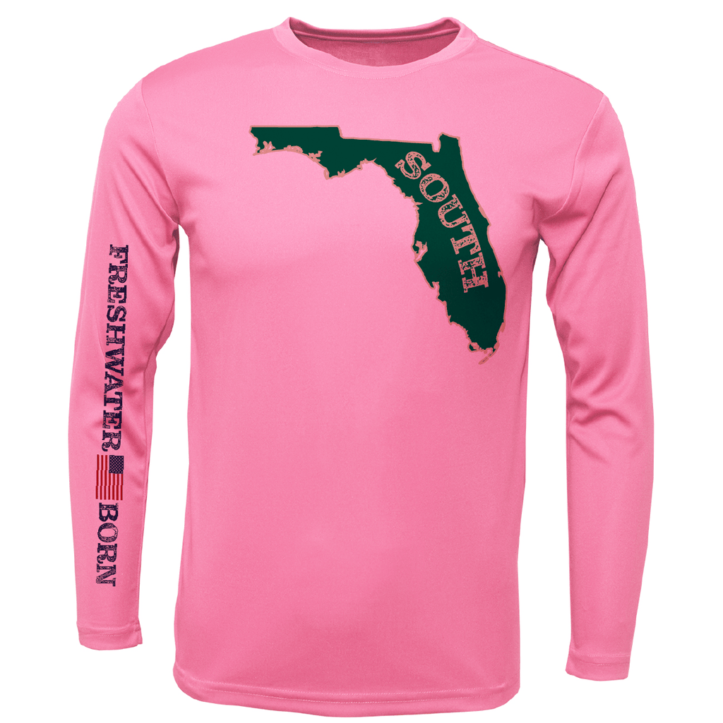 Saltwater Born Shirts USF Green and Gold Freshwater Born Girl's Long Sleeve UPF 50+ Dry-Fit Shirt
