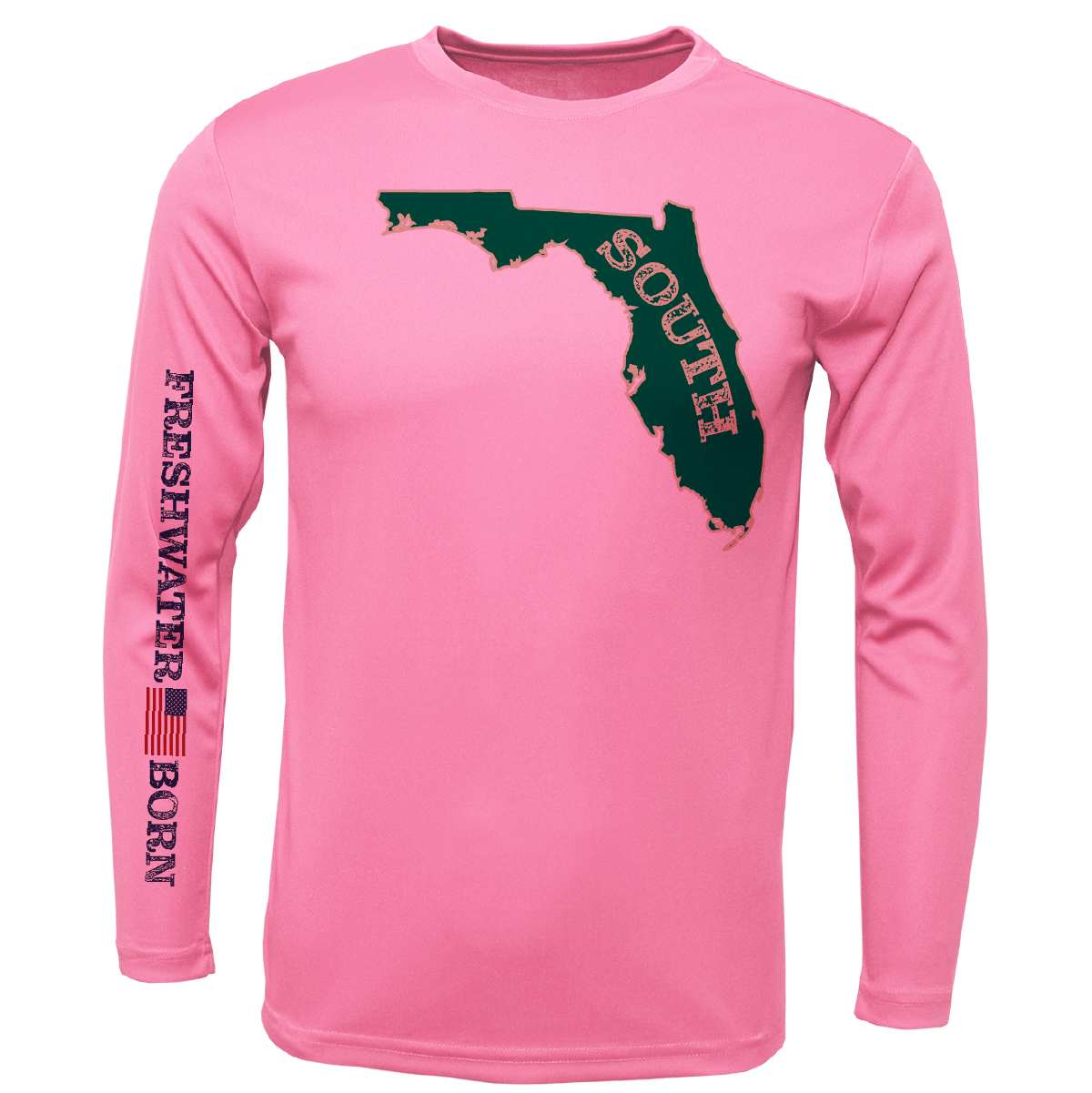 Saltwater Born Shirts USF Green and Gold Freshwater Born Girl's Long Sleeve UPF 50+ Dry-Fit Shirt