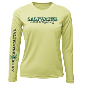 Saltwater Born Shirts XS / CANARY Siesta Key "Saltwater Heals Everything" Long Sleeve UPF 50+ Dry-Fit Shirt