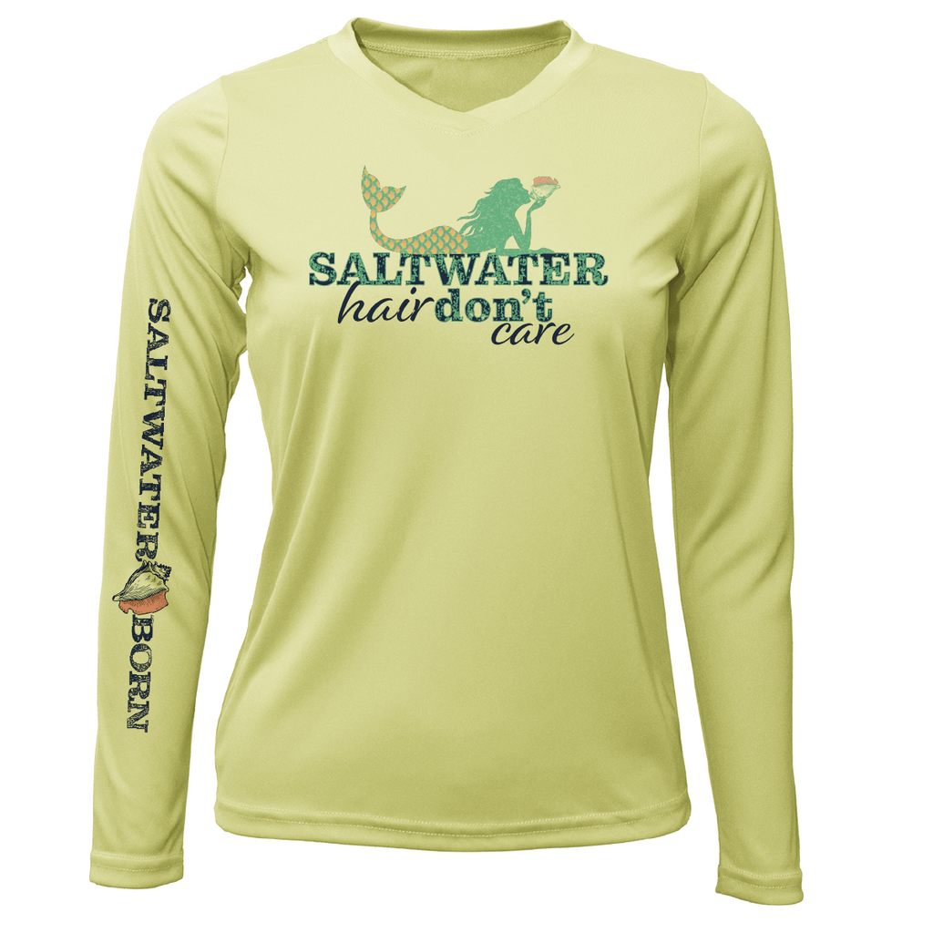 Saltwater Born Shirts XS / CANARY Tarpon Springs, FL "Saltwater Hair Don't Care" Long Sleeve UPF 50+ Dry-Fit Shirt