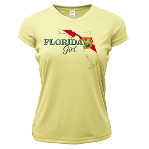 Saltwater Born Shirts XS / CANARY Tarpon Springs Florida Girl Women's Short Sleeve UPF 50+ Dry-Fit Shirt