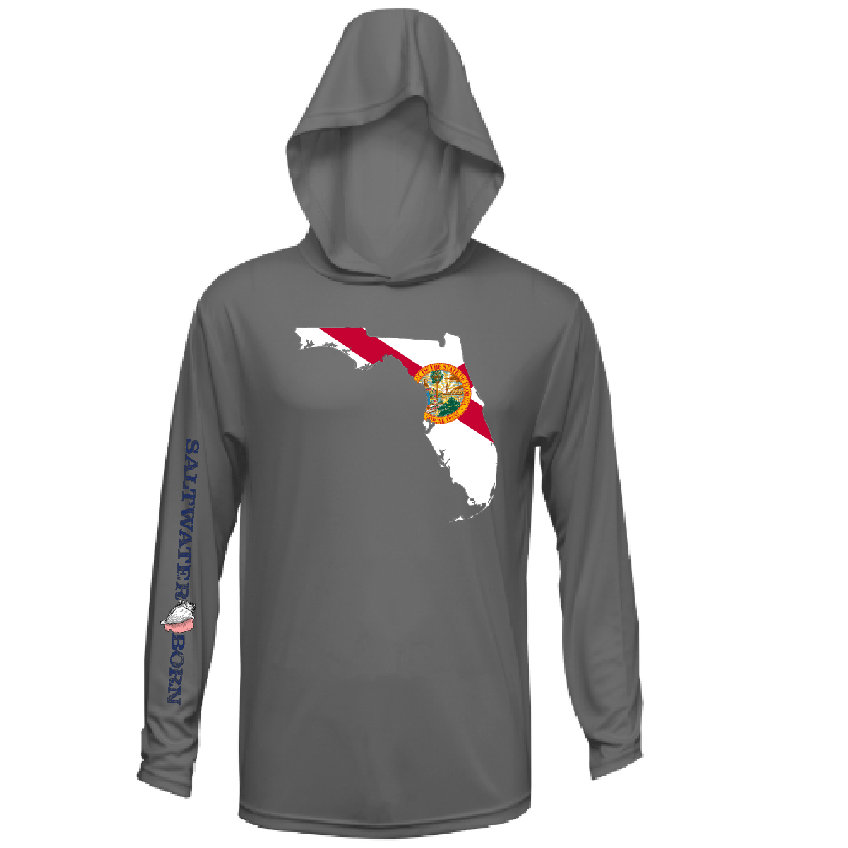 SALTWATER BORN Shirts XS / CHARCOAL State of Florida Long Sleeve UPF 50+ Dry-Fit Hoodie