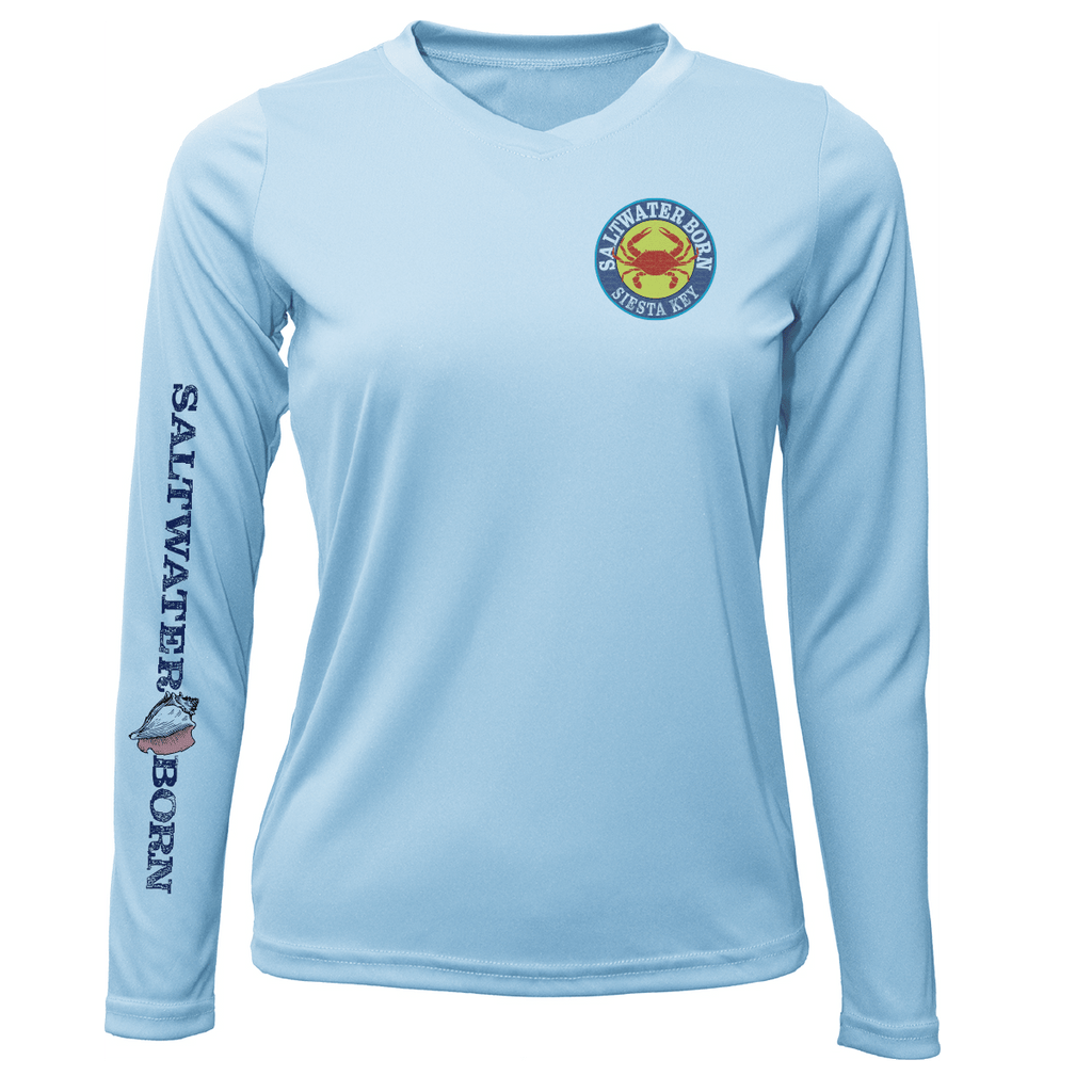 Saltwater Born Shirts XS / ICE BLUE Siesta Key Steamed Crab Women's Long Sleeve UPF 50+ Dry-Fit Shirt