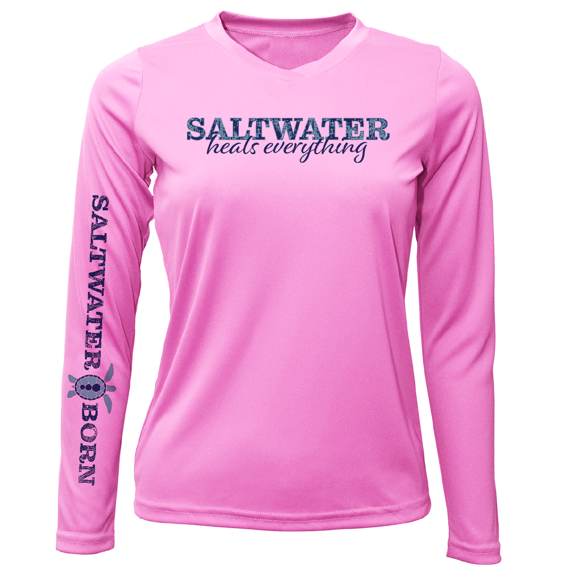 Saltwater Born Shirts XS / PINK Siesta Key "Saltwater Heals Everything" Long Sleeve UPF 50+ Dry-Fit Shirt