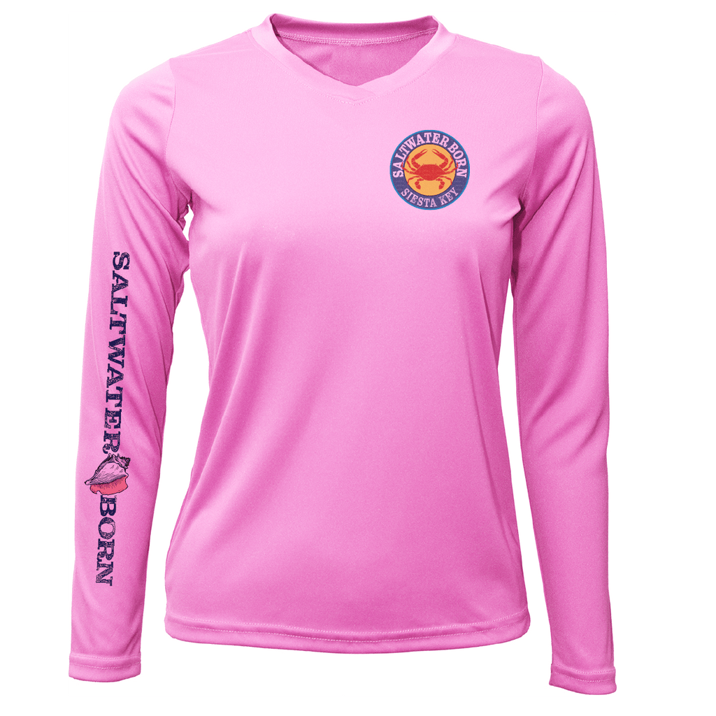 Saltwater Born Shirts XS / PINK Siesta Key Steamed Crab Women's Long Sleeve UPF 50+ Dry-Fit Shirt