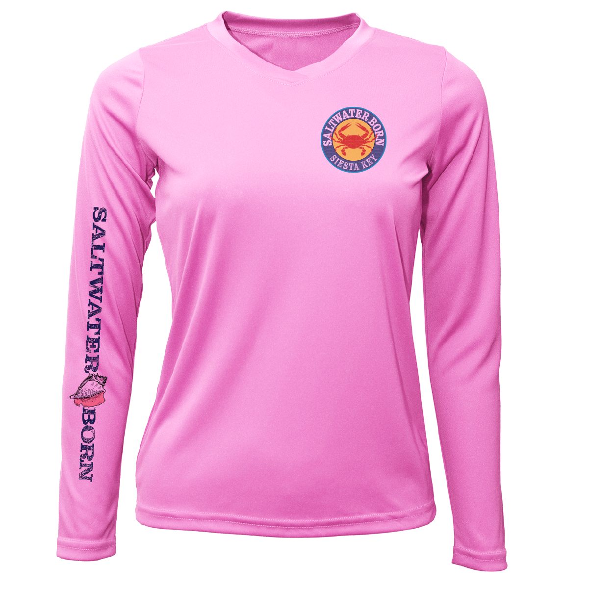 Saltwater Born Shirts XS / PINK Siesta Key Steamed Crab Women's Long Sleeve UPF 50+ Dry-Fit Shirt
