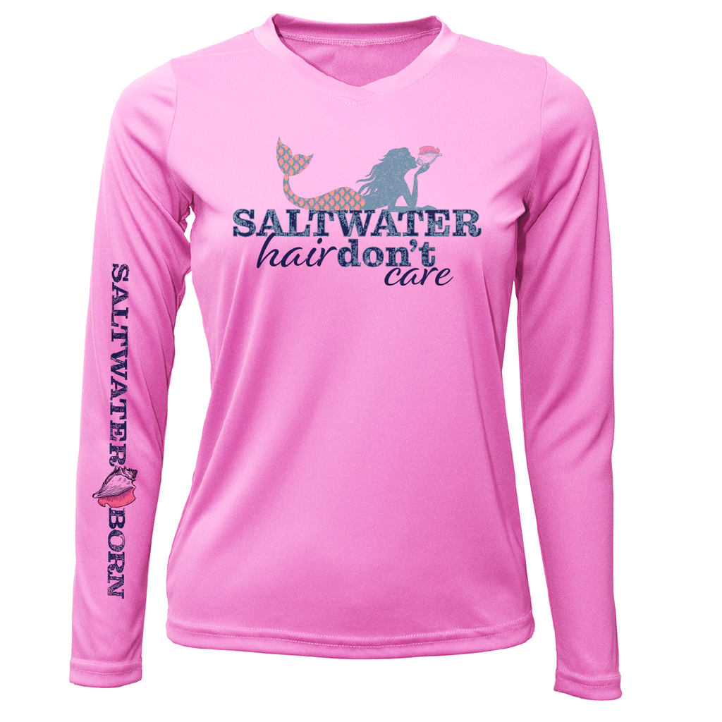 Saltwater Born Shirts XS / PINK Tarpon Springs, FL "Saltwater Hair Don't Care" Long Sleeve UPF 50+ Dry-Fit Shirt