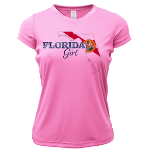 Saltwater Born Shirts XS / PINK Tarpon Springs Florida Girl Women's Short Sleeve UPF 50+ Dry-Fit Shirt