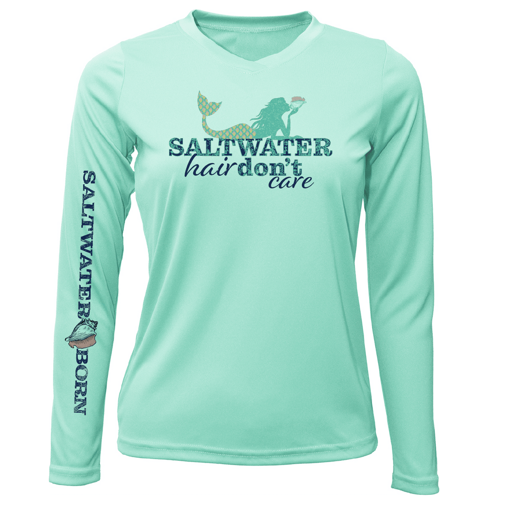 Saltwater Born Shirts XS / SEAFOAM Tarpon Springs, FL "Saltwater Hair Don't Care" Long Sleeve UPF 50+ Dry-Fit Shirt