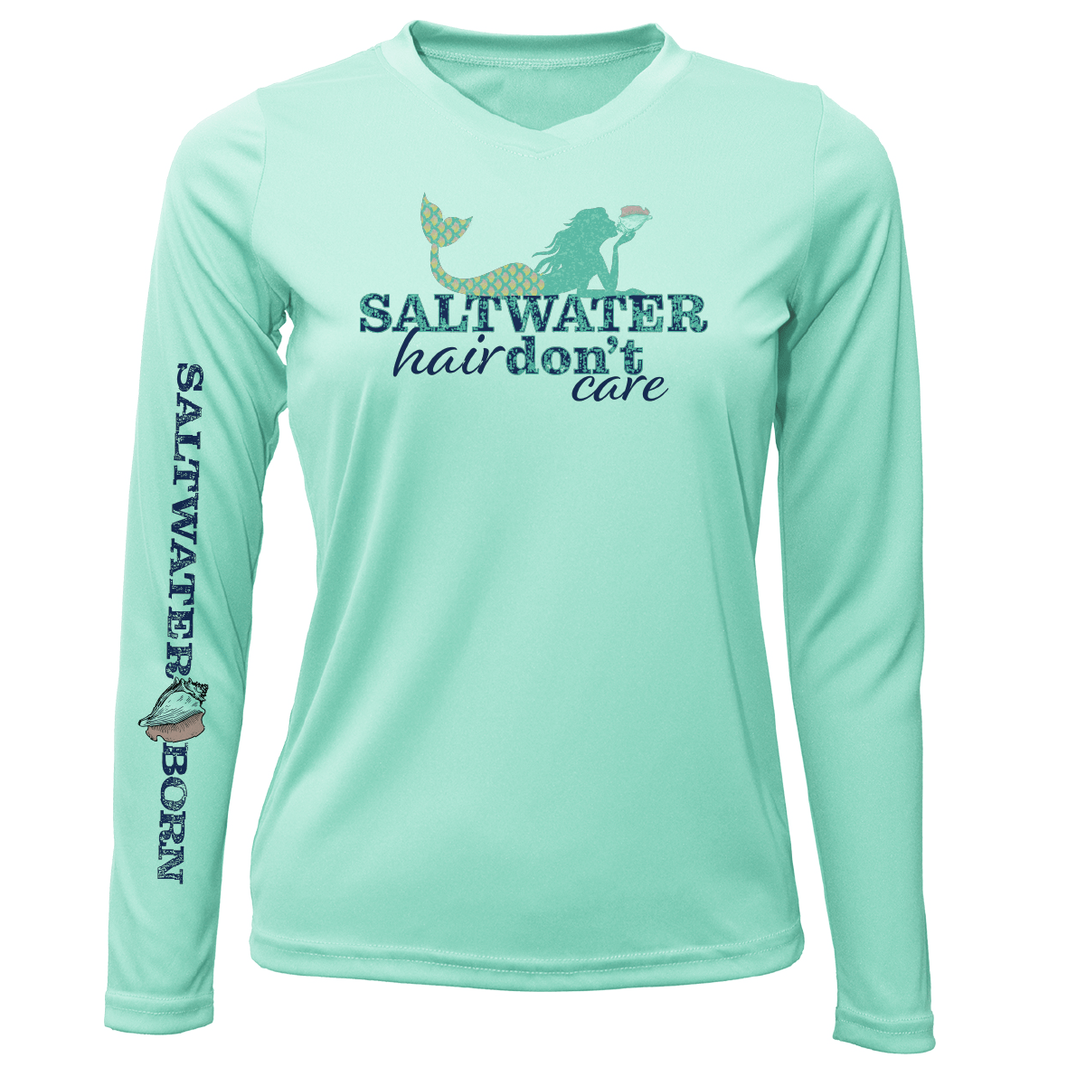 Saltwater Born Shirts XS / SEAFOAM Tarpon Springs, FL "Saltwater Hair Don't Care" Long Sleeve UPF 50+ Dry-Fit Shirt