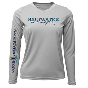 Saltwater Born Shirts XS / SILVER Siesta Key "Saltwater Heals Everything" Long Sleeve UPF 50+ Dry-Fit Shirt