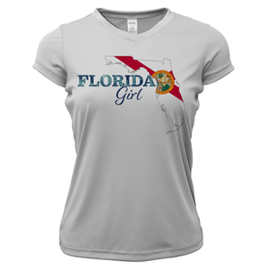 Saltwater Born Shirts XS / SILVER Tarpon Springs Florida Girl Women's Short Sleeve UPF 50+ Dry-Fit Shirt
