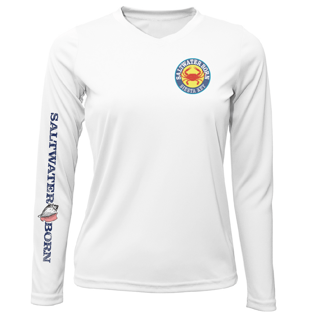 Saltwater Born Shirts XS / WHITE Siesta Key Steamed Crab Women's Long Sleeve UPF 50+ Dry-Fit Shirt