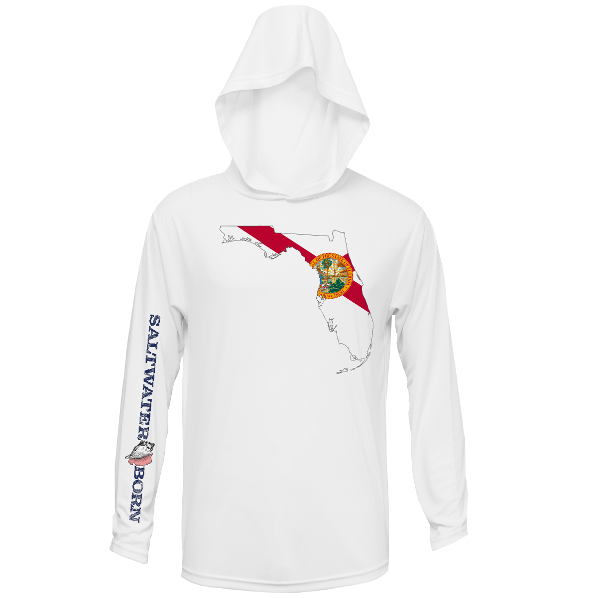 SALTWATER BORN Shirts XS / WHITE State of Florida Long Sleeve UPF 50+ Dry-Fit Hoodie