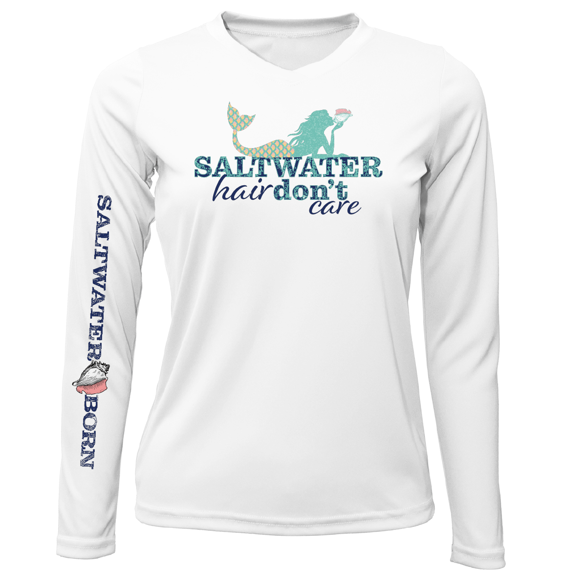 Saltwater Born Shirts XS / WHITE Tarpon Springs, FL "Saltwater Hair Don't Care" Long Sleeve UPF 50+ Dry-Fit Shirt