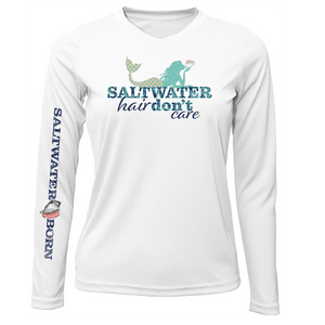 Saltwater Born Shirts XS / WHITE Tarpon Springs, FL "Saltwater Hair Don't Care" Long Sleeve UPF 50+ Dry-Fit Shirt