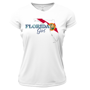 Saltwater Born Shirts XS / WHITE Tarpon Springs Florida Girl Women's Short Sleeve UPF 50+ Dry-Fit Shirt